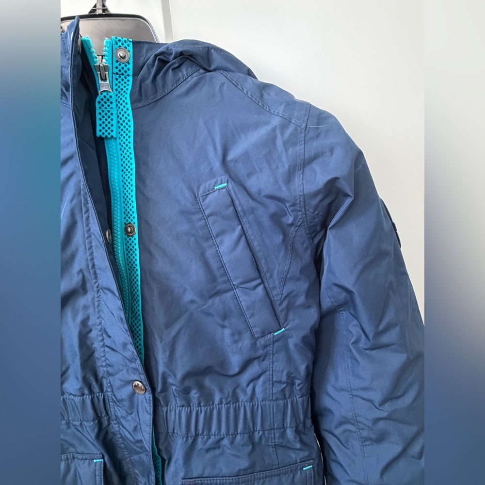 EUC Lands' End Girls Navy Sherpa Hooded Expedition Parka with Teal Trim, Size 14 - Picture 7 of 16